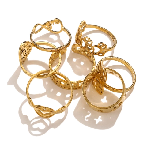 Anelli Regolabili Aperti In Acciaio Inossidabile Placcato Oro 18K Cuore Cavo Croce Gesù Foglie Gioielli Moda Punk Vintage