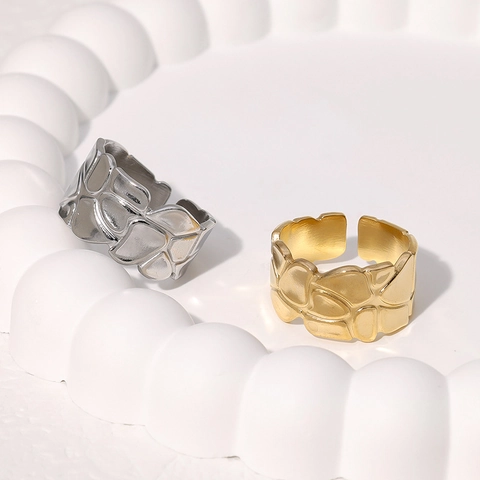 Anillo Abierto Con Textura Geométrica Irregular Acero Inoxidable Chapado En Oro De 18K Joyería De Moda Minimalista Ajustable Para Mujer