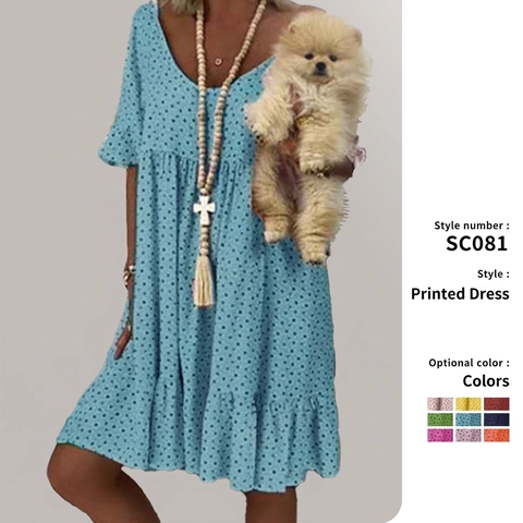 Women Polka Dot Printed Midi Dress V Neck Short Ruffle Sleeve Bohemian Casual Summer Polyester Loose Swing Elegant