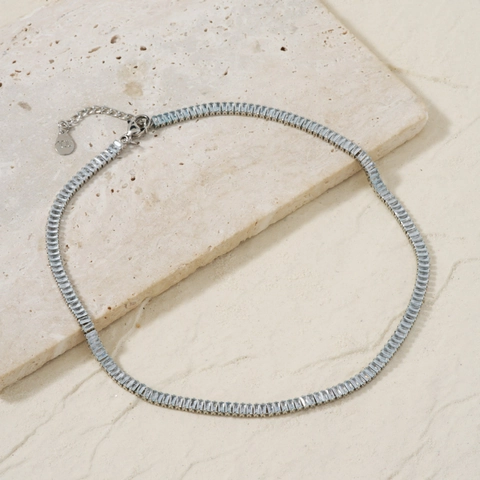 Einfache Elegante Edelstahl Quadratische Strass Halskette Baguette Tennis Kette Schlüsselbeinkette Choker Für Damen Schmuck