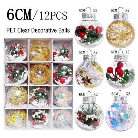 Palline Di Natale Trasparenti Con Bacche Di Pino Artificiali Palla Di Neve PET Plastica Decorazione Albero