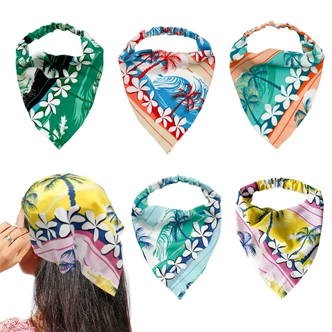 Tropischer Druck Dreieck Stirnband Elastisches Haartuch Bandana Kokosnussbaum Blumenmuster Urlaub Strand Haarschmuck