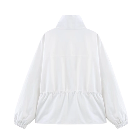 Women Stand Collar Jacket Drawstring Waist Utility Pockets Windproof Street Style Loose Fit Polyester Outwear