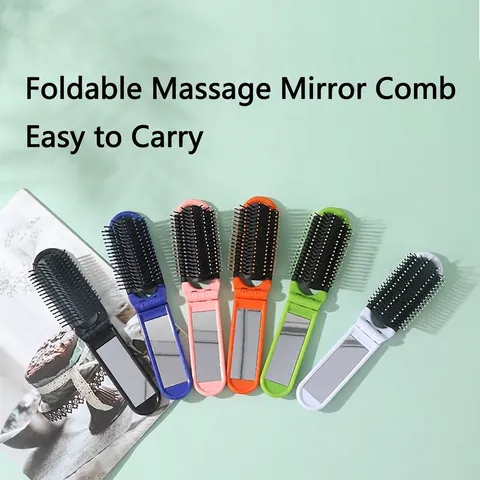 Cepillo De Pelo Plegable Portátil Con Espejo Masaje Viaje Mini Peine PP Nylon Plástico Para Mujeres Niñas Uso Diario