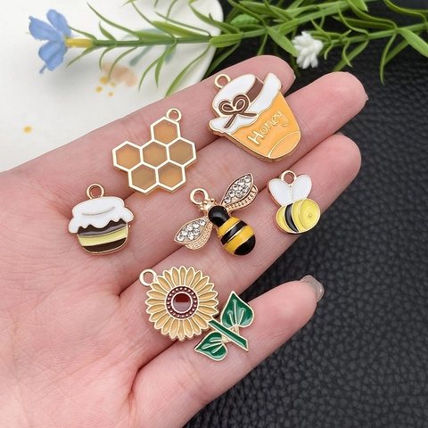 Bee Sunflower Enamel Charms Zinc Alloy Pendants For DIY Jewelry Making Bracelet Necklace Accessories Insect Honeycomb