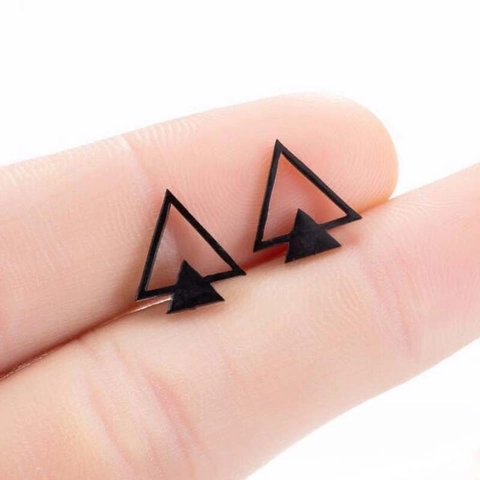 Minimalist Double Triangle Stud Earrings Stainless Steel Hollow Geometric Jewelry For Women Men Punk Rock Style Accessories