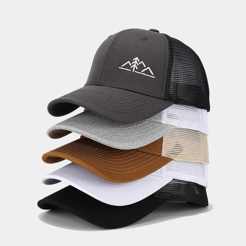 Mountain Embroidery Trucker Hat Katoen Ademend Mesh Back Outdoor Zonbescherming Curved Brim Honkbalpet Voor Heren Dames