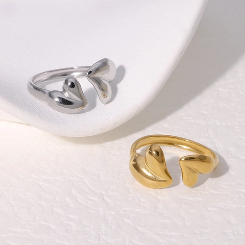 Herzförmiger Offener Ring Aus Edelstahl Vergoldet Asymmetrisch Minimalistischer Modeschmuck Für Damen