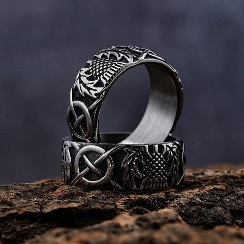 Anello In Acciaio Inossidabile Retro Punk Da Uomo Motivo Nodo Celtico Cardo Girasole Gioielli Croce Gotica