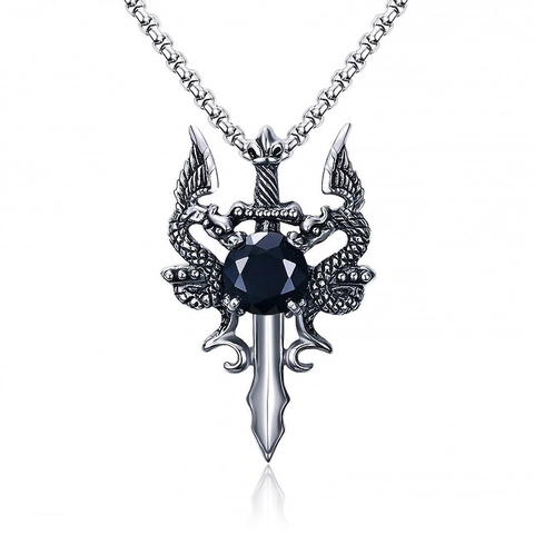 Collana Con Ciondolo A Spada Avvolta Da Drago Retrò Con Intarsio Di Pietre Preziose Artificiali Gioielli Punk Gotici Da Uomo