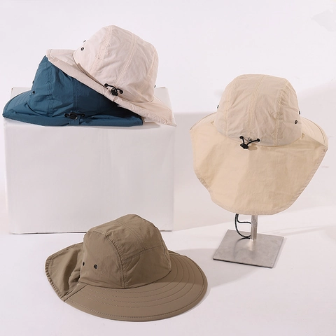 Kids Sun Hat Wide Brim Neck Flap Bucket Hat Breathable Adjustable Windproof Rope For Boys Girls Outdoor Activities