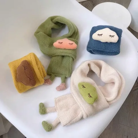 Süßer Cartoon Wolke Bestickt Baby Strickschal Kleinkind Winter Warm Weich Halswärmer Halstuch Für Kinder Jungen Mädchen Zubehör