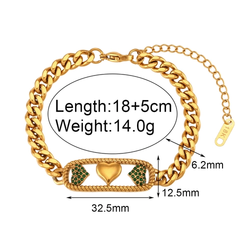 Niche Design Roestvrij Staal 18K Verguld Strass Stiksel Cubaanse Ketting Hart Holle Armband Voor Vrouwen Mode Sieraden