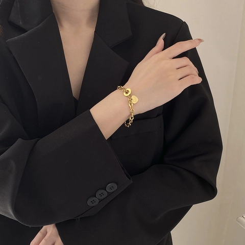 Herz Anhänger Armband Titanstahl OT Knebelverschluss Graviertes Zitat Retro Schmuck Damen