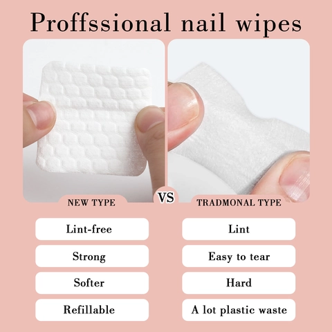Professional Nail Polish Remover Wipes Lint Free Highly Absorbent Soft Artificial Pearl Texture Non Woven Cleansing Pads For Gel Polish Home Salon