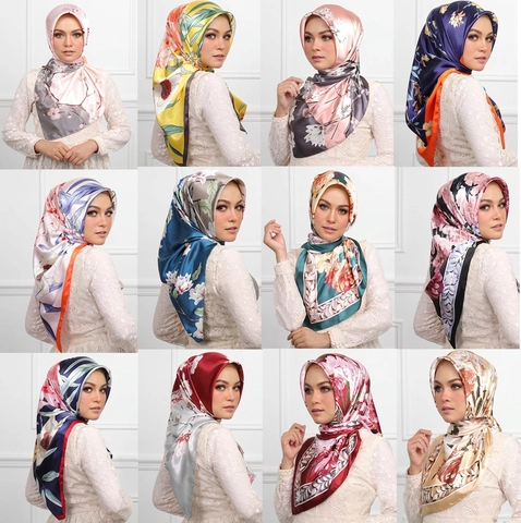 Grote Vierkante Sjaal Satijn Polyester Satijngevoel Bedrukte Hijab Hoofddoek Bloemen Paisley Ketting Patroon Modeaccessoire Voor Dames