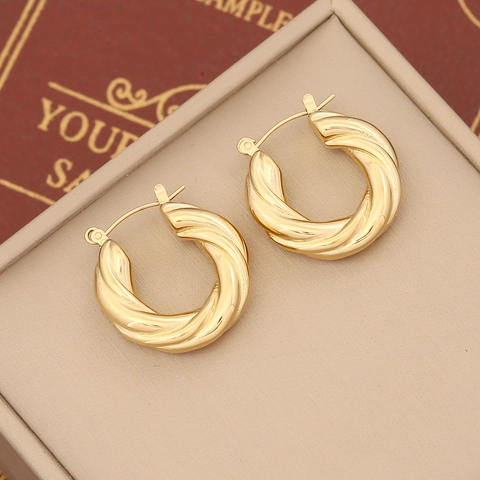 Geometric Hoop Stud Earrings Stainless Steel Gold Plated Irregular Textured Elegant Minimalist Fashion Jewelry For Women