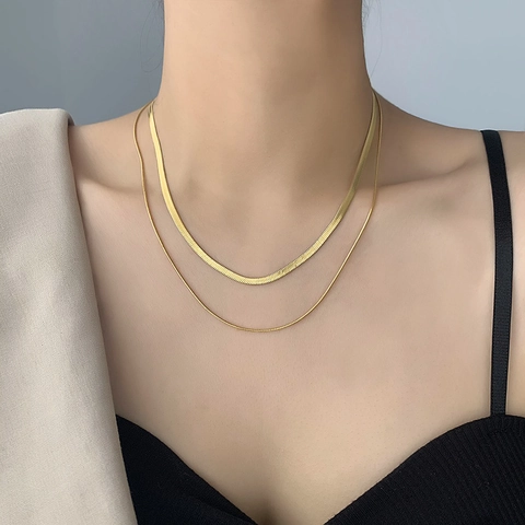 Collar De Capas Acero Inoxidable Cadena De Espiga Y Serpiente Joyería De Moda Minimalista Para Mujeres