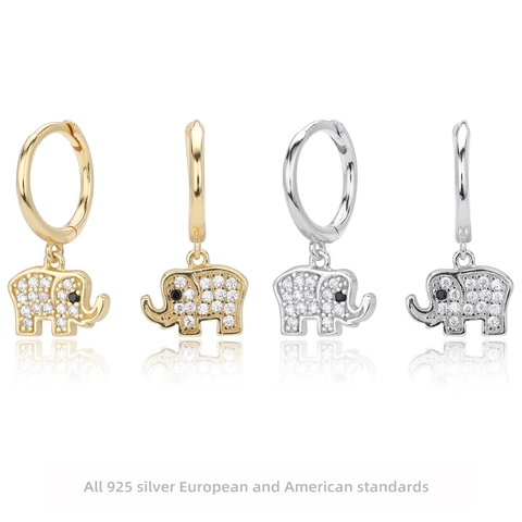 Pendientes De Aro Con Elefante Plata De Ley 925 Circonita Brillante Joyería Colgante Animal Mujeres Regalos De Moda