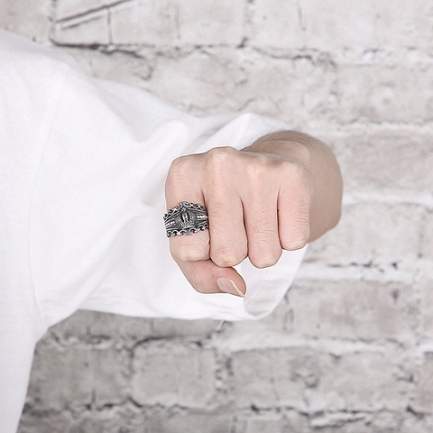Crown Ring Vintage Gothic Punk Design Stainless Steel With Zircon Inlay For Men Antique Silver Style Accessory