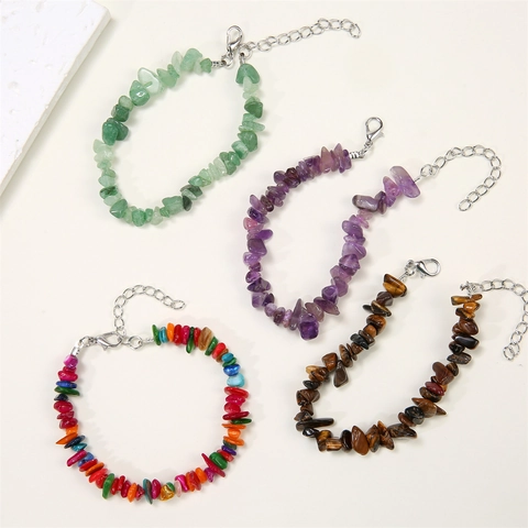 Irregular Natural Stone Chip Bracelet Adjustable Gemstone Jewelry With Alloy Lobster Clasp Extension Chain For Women