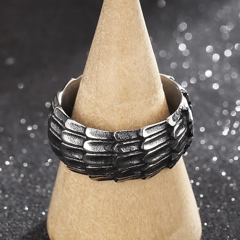 Retro Geschwärzter Drachenschuppen Ring Und Offener Armreif Schmuck Edelstahl Punk Gothic Stil Accessoires Für Männer
