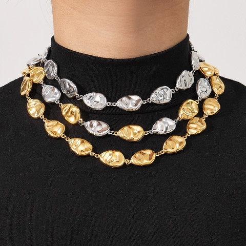 Stainless Steel Irregular Metal Link Necklace Bracelet Waist Chain Waterproof Hypoallergenic Abstract Face Jewelry Women
