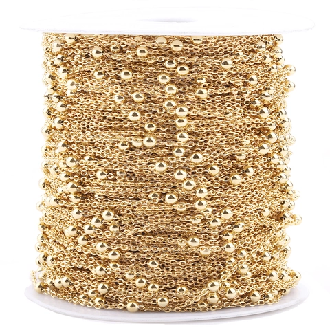Stainless Steel Satellite Chain 18K Gold Plated Beaded Cable Chain DIY Jewelry Making Supplies For Necklace Bracelet Crafting