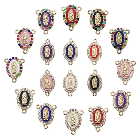 Religious Virgin Mary Enamel Alloy Connector Pendants Rhinestone Our Lady Of Guadalupe DIY Jewelry Making Accessories