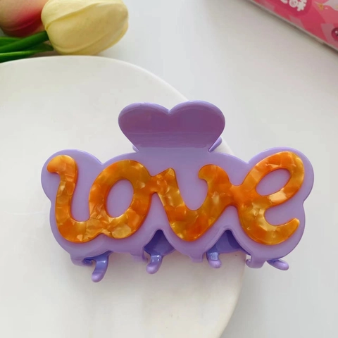 Contrast Color Acetate Hair Claw Clip Heart Wave Love Letter Hair Accessory For Women Girls Dopamine Style Large Hair Grip