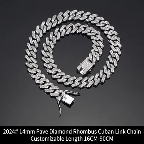Collana Catena Cuban Link Rombo Lega Di Zinco Strass Iced Out Gioielli Hip Hop Per Uomini Donne