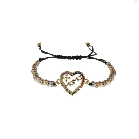 MAMA Heart Bracelet Copper Gold Plated Micro Inlaid Zircon Adjustable Braided Rope Mother Day Gift Women Jewelry