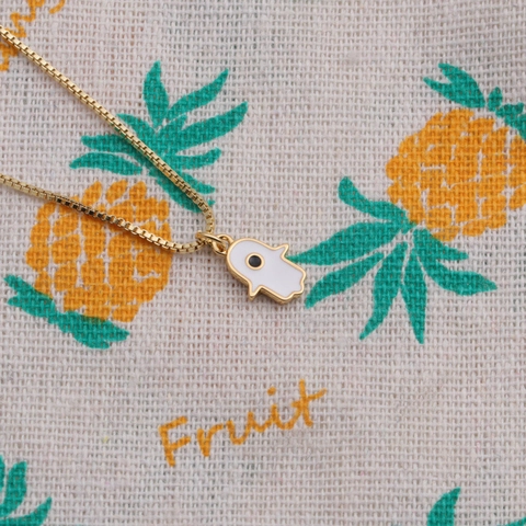 Hamsa Hand Böser Blick Halskette Kupfer Vergoldet Emaille Anhänger Retro Minimalistischer Boho Schmuck Für Damen