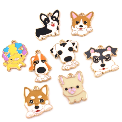 Breloques Chien Dessin Animé Pour Création Bijoux Alliage Zinc Émail Pendentifs Animaux DIY Porte-clés Boucles Oreilles