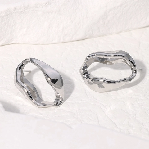 Irregular Geometric Hoop Earrings Stainless Steel Minimalist Wave Hollow Design Fashion Jewelry For Women