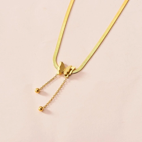 Collar Con Colgante De Mariposa Acero Inoxidable Esmerilado Borla Cadena De Serpiente Joyería Elegante Para Mujer Chapado En Oro