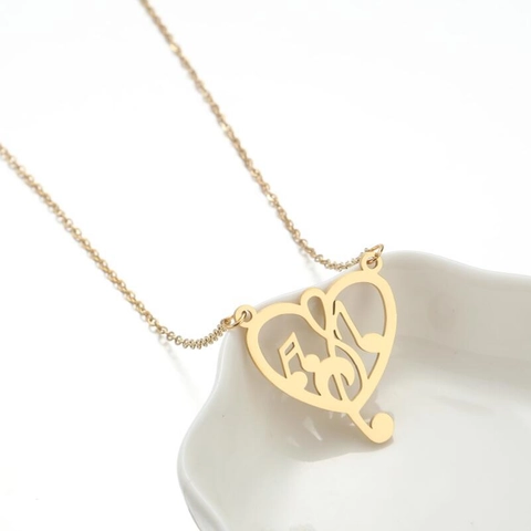 Collar De Acero Inoxidable Colgante Corazón Nota Musical Hueco Joyería De Moda Minimalista Para Mujeres
