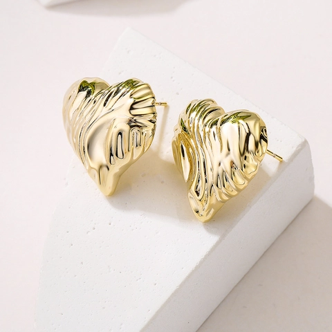 Geometric Smile Face Heart Stud Earrings Gold Plated Copper Vintage Simple European Style For Women