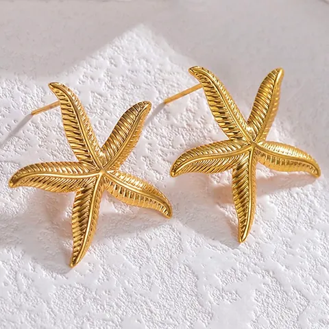 Vintage 18K Gold Plated Stainless Steel Starfish Stud Earrings Exotic Marine Animal Geometric Design Jewelry For Women