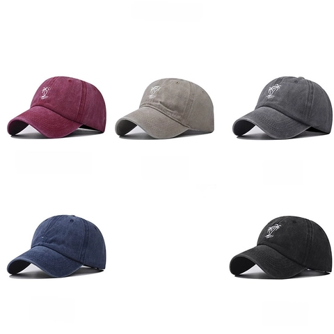 Casquette De Baseball En Coton Lavé Broderie Cocotier Style Vintage Délavé Protection Solaire Réglable Mixte