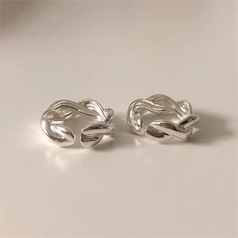 925 Sterling Silver Cross Over Twist Ring Braided Open Adjustable Minimalist Jewelry For Women
