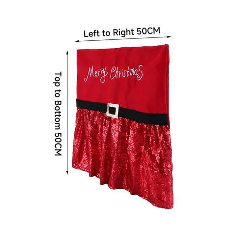 Christmas Chair Back Covers Sequin Fabric Santa Elf Belt Design Merry Christmas Embroidery Holiday Dining Room Decor