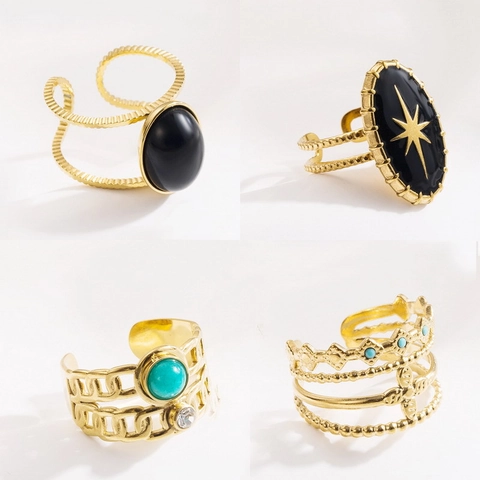 Vintage Edelstahl Verstellbarer Ring Mit Naturstein Nordstern Emaille Boho Geometrischer Schmuck Für Damen