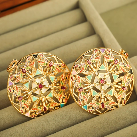 Collana Con Pendente Rotondo In Rame Con Zirconi E Smalto Colorato Libellula Traforata Gioielli Geometrici Per Donne Moda