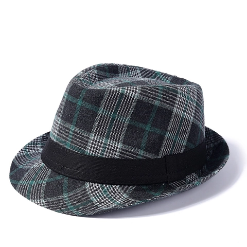 Sombrero Fedora Cuadros Mezcla Algodón Poliéster Estilo Británico Retro Gorra De Jazz Con Banda Cinta Negra Hombre Mujer