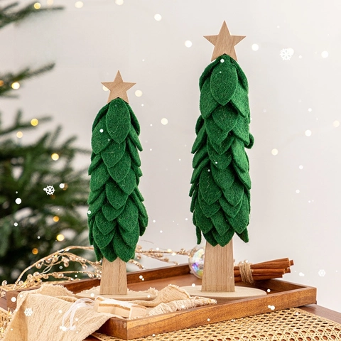 Ornement De Bureau Sapin De Noël Nordique Feutre Et Bois Décoration De Table De Fête Artisanale Minimaliste Maison Bureau