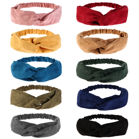 Twisted Headband Cross Knot Suede Fabric Elastic Solid Color Simple Hair Accessory For Women