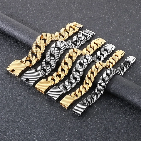 Bracciale A Catena Cubana In Acciaio Inossidabile 316L Pesante Con Trama In Diagonale Gioielli Punk Hip Hop Per Uomo E Donna