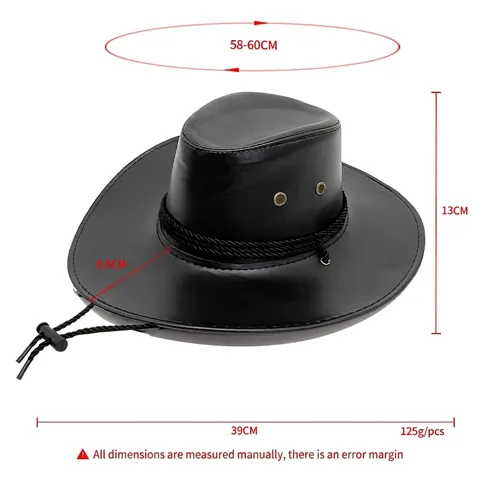 Sombrero De Vaquero Occidental Cuero PU Ala Ancha Gafas Steampunk Cuerda De Viento Ajustable Protección Solar Hombre Mujer