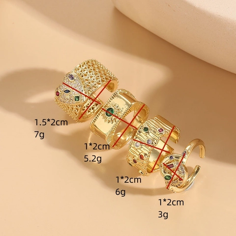 Mode Geometrischer Kupfer Zirkonia Ring Für Damen 14K Vergoldet Luxus Herz Mehrfarbiger Edelstein Verstellbarer Offener Fingerring Schmuck Geschenk